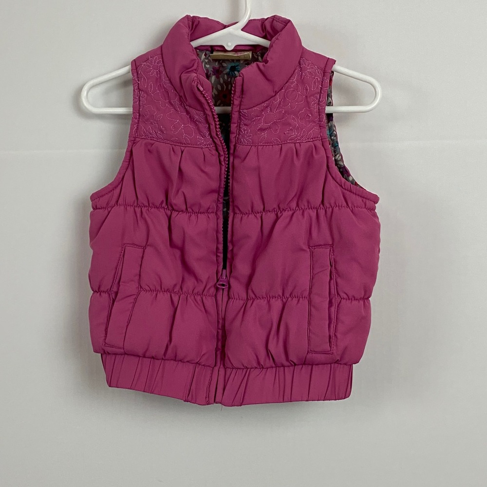 Genuine‎ Kids OshKosh Puffer Vest Girls Size 2T Pink Floral Lining Zip Front VTG